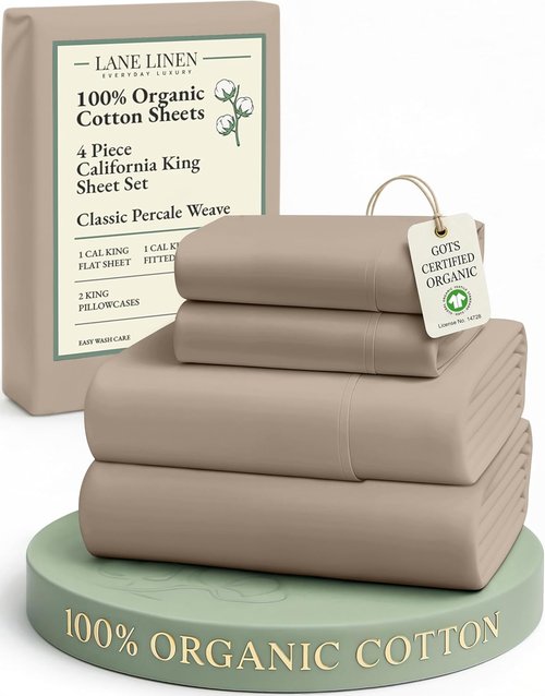 LANE LINEN 100% Organic Cotton California King Sheets Set - Ultra Soft & Comfy, Machine Washable, Taupe