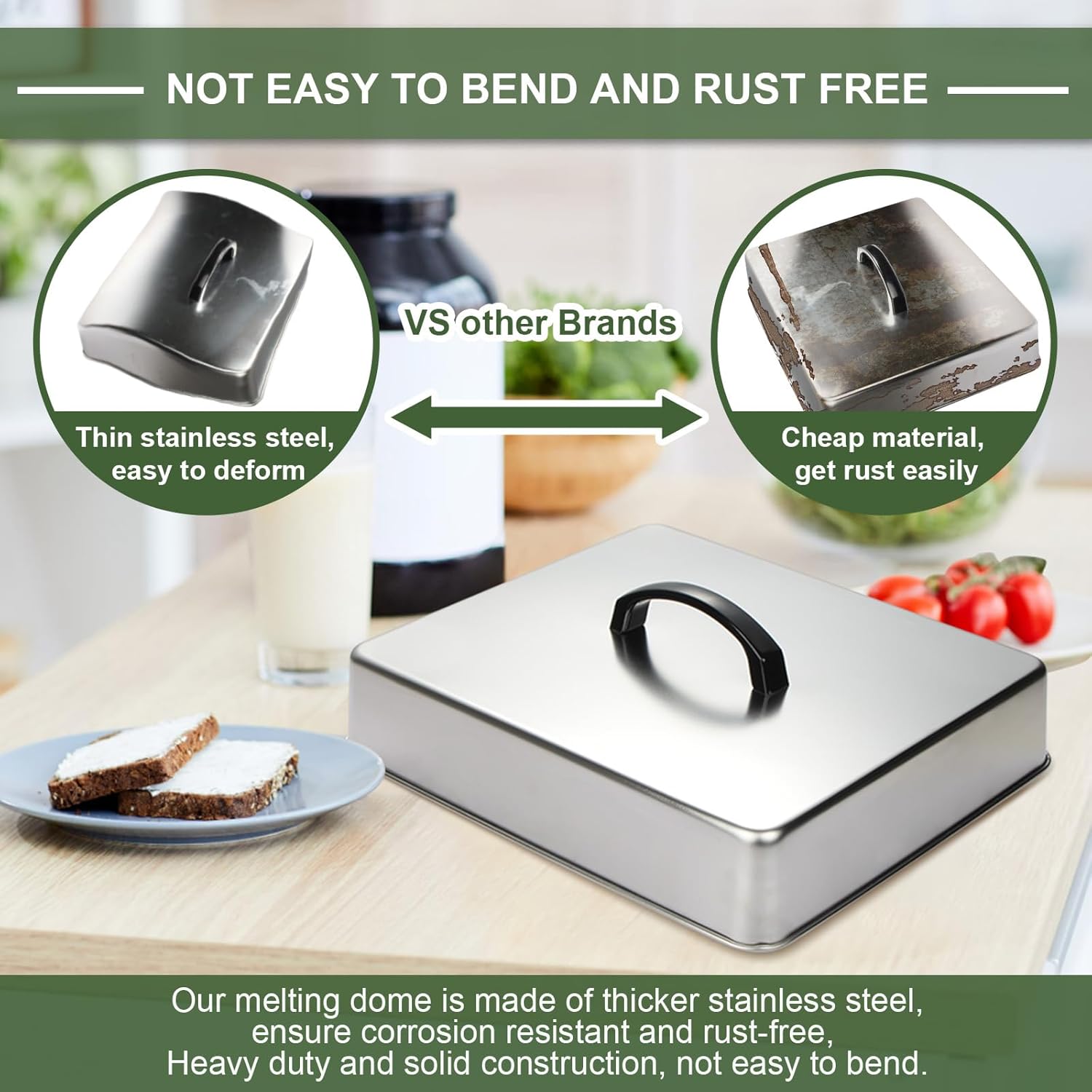 Blackstone Griddle Accessories - Heavy Duty Rectangular Basting Cover & Stainless Steel Cheese Melting Dome | Ideal for Flat Top Grill Cooking