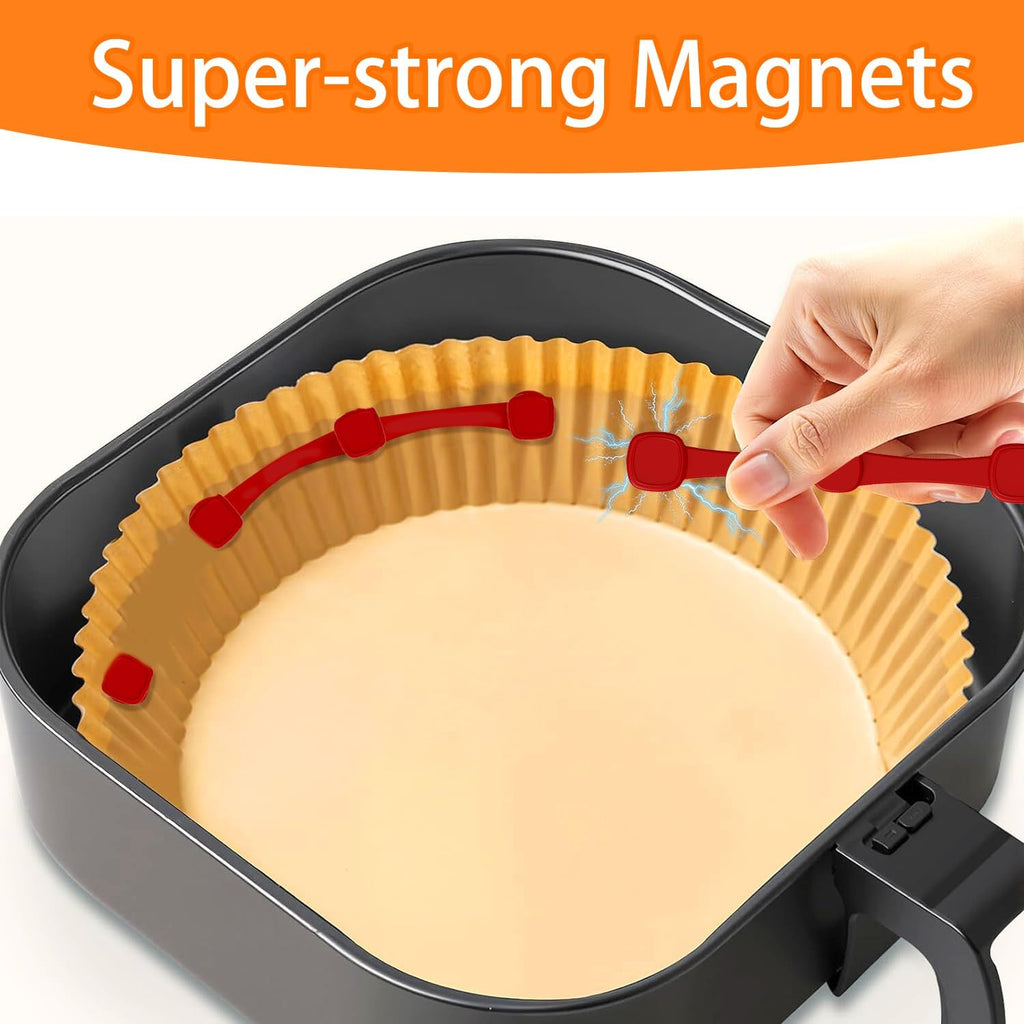 Skiennix Air Fryer Magnets - High-Temp Resistant Silicone Buckles for Parchment Paper Liners | 12 Pcs, Red