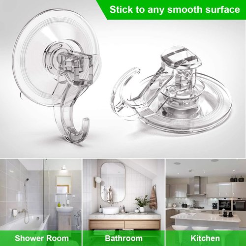 LUXEAR Suction Cup Hooks - 6 Pack Reusable Waterproof Hooks for Shower, Bathroom, Kitchen | Clear Design