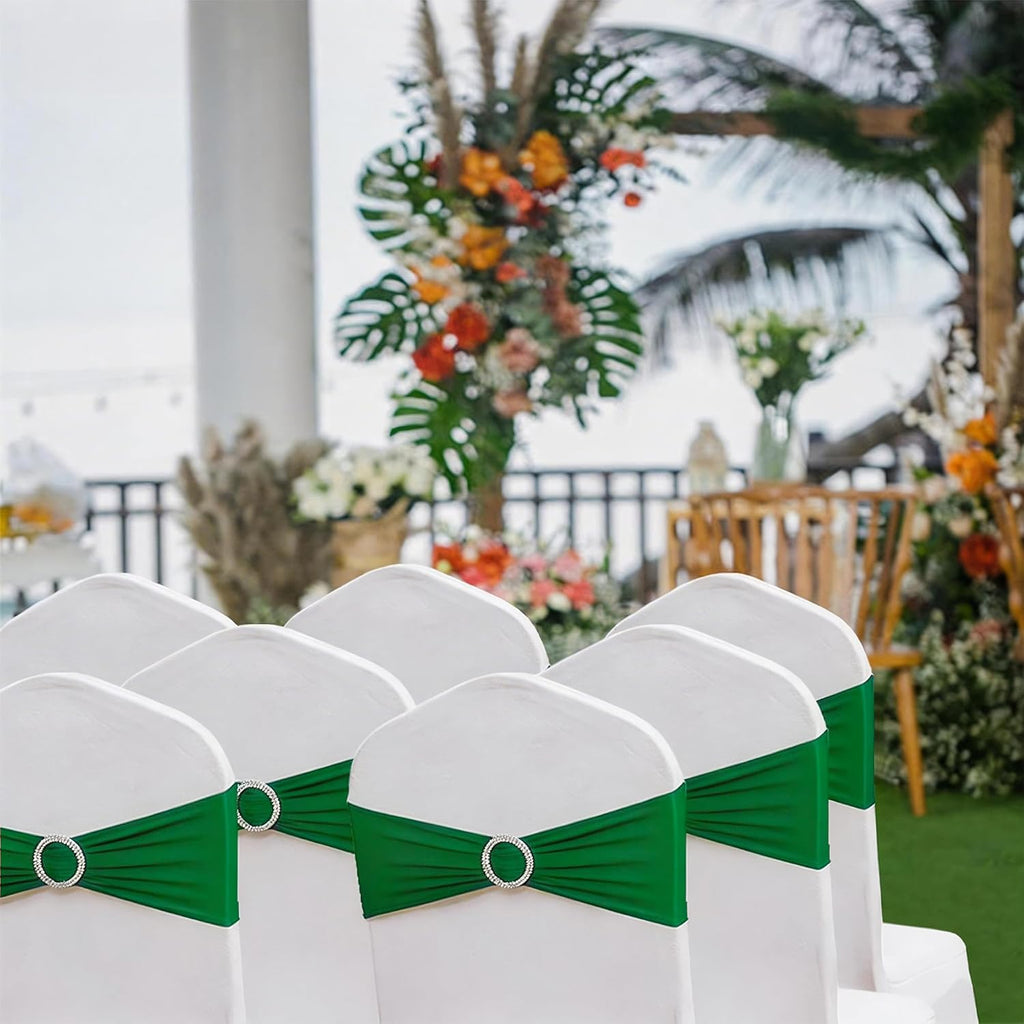 Skiennix 50 Pack Stretch Spandex Dark Green Chair Sashes - Perfect for Weddings & Events