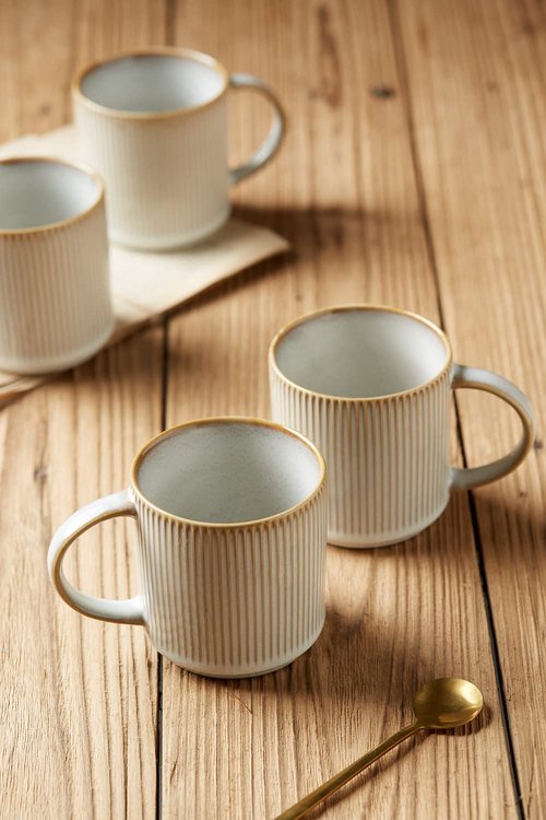 famiware 8.25" Paste Bowl Set (4 Piece) and Coffee Mug Set for 4 (12 oz) - Cappuccino White