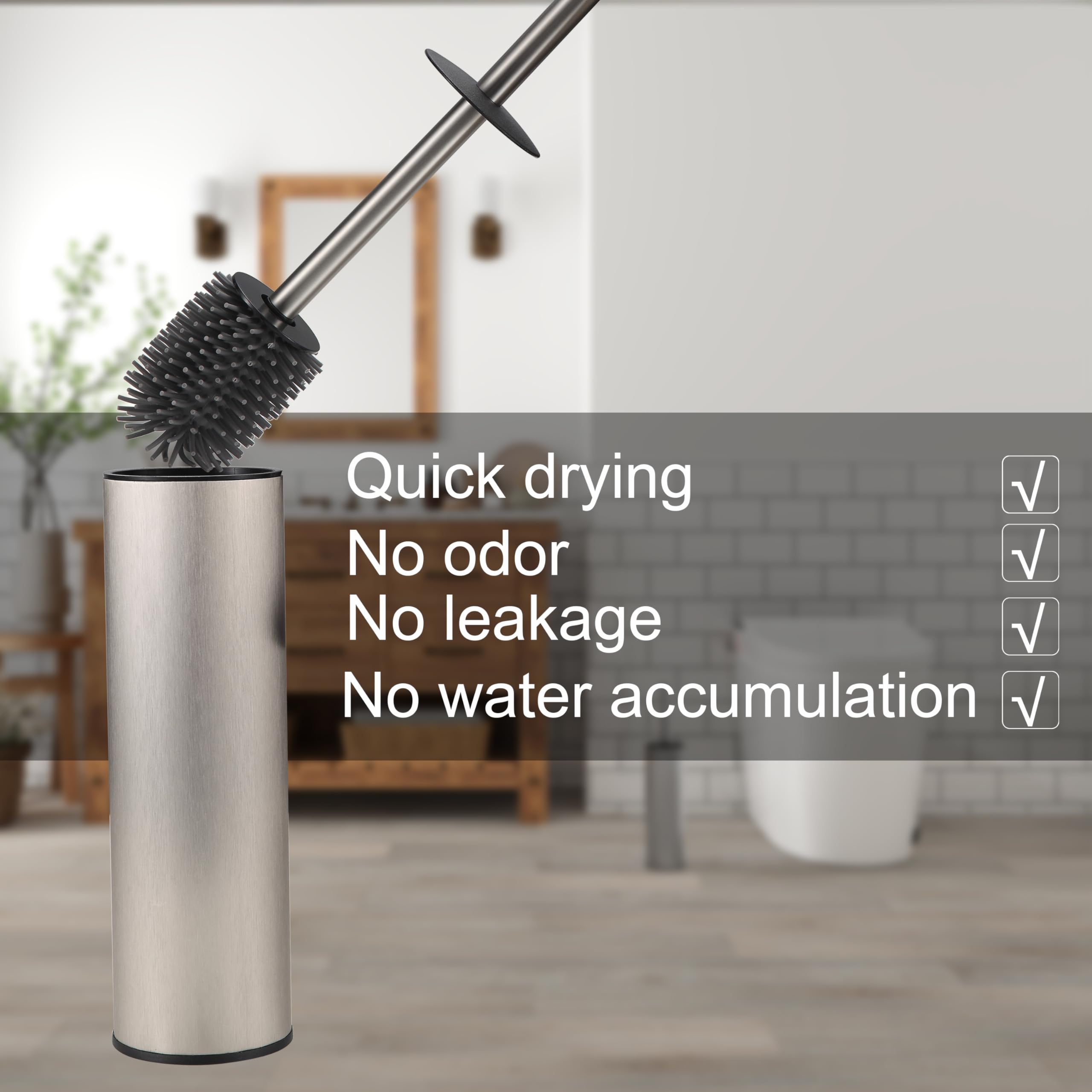 KLDKLD Toilet Brush and Holder Set Premium Material Toilet Bowl Cleaner Free Standing Toilet Bowl Brush and Holder 1pack Brushed Nickel