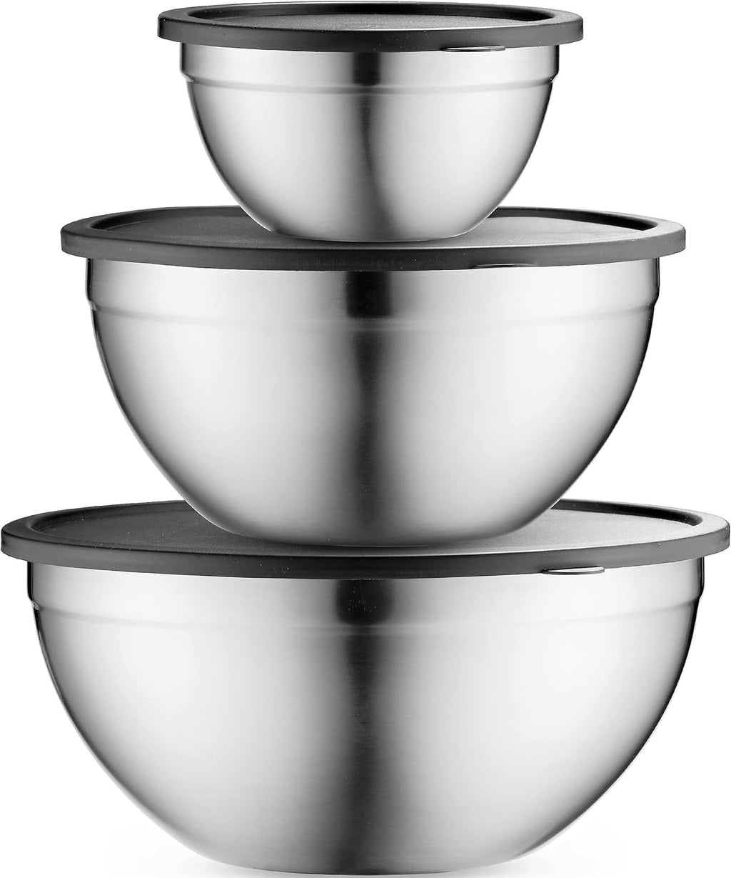 Table Concept Stainless Steel Mixing Bowls - Airtight Lids for Space-Saving Storage | Ideal for Cooking & Baking
