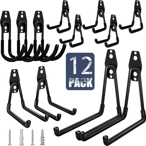 KOFANI Heavy-Duty Garage Hooks - 12 Pack Anti-Slip Wall Storage for Bikes, Ladders & Garden Tools