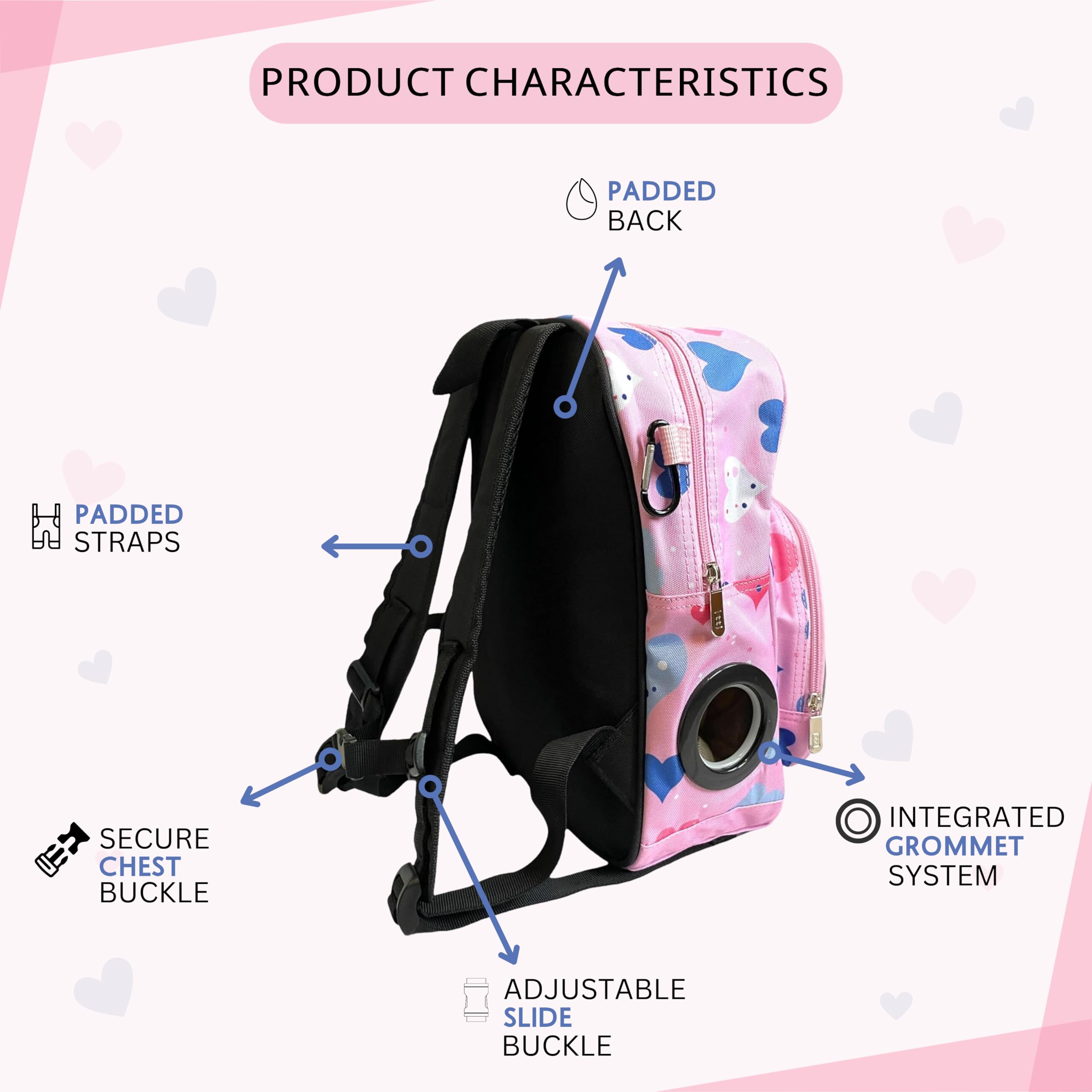therathreads Junie Feeding Tube Backpack for Kids Enteral Feeding Pumps (EnteraLite Infinity and Kangaroo Joey), G Tube, J Tube, GJ Tube, PEG Tube Bag fits 500mL to 1L Capacity Bags (Hearts)