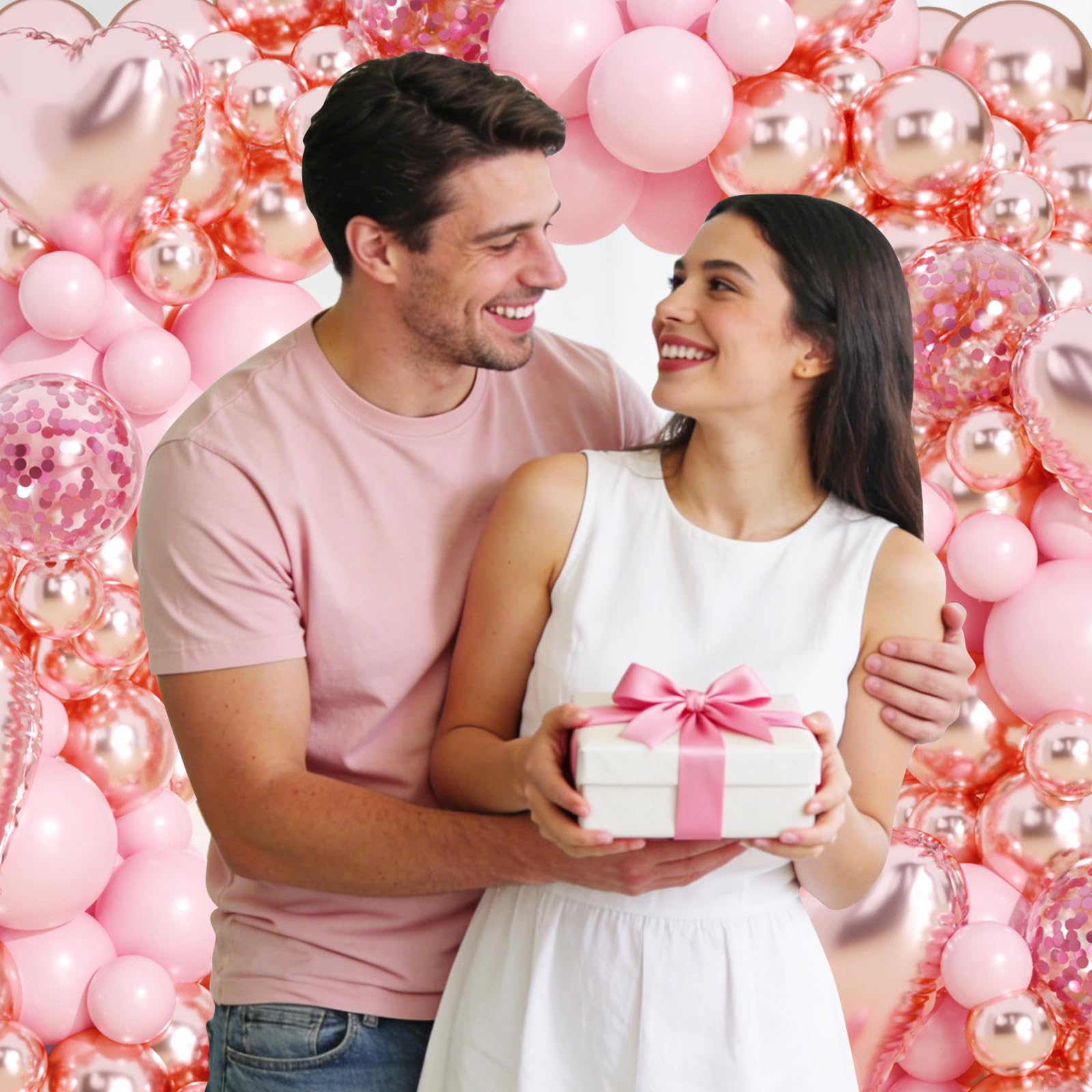 Valentines Day Decorations Set, Valentines Day Balloon Kit with Rose Gold Pink I LOVE YOU Balloons Rose Petals for Anniversary Mothers Day Wedding Romantic Decorations Special Night