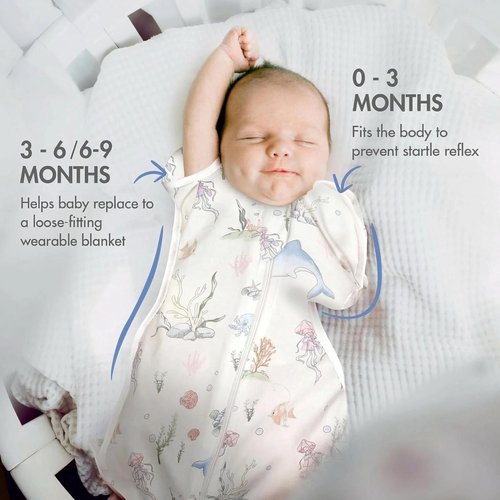 ANYEDDE 2-Pack Arms Up Swaddle - Breathable Newborn Sleep Bags with Removable Cuffs | 0-3 Months, Blue Dolphin