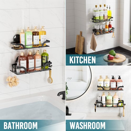 TAILI Shower Caddy Suction Cup 2 Pack, Heavy Duty Bathroom Basket, Bath Shelves for Inside, Stainless Steel Shower Holder Organizer for Bathroom Storage & Home Decor, No Drilling,Black