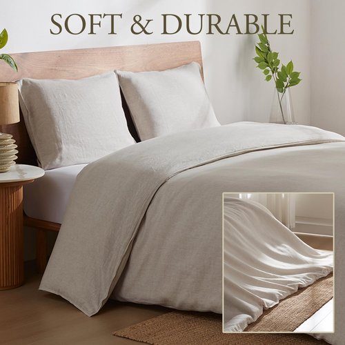 DAPU 100% Linen Duvet Cover Set - Breathable Natural French Flax | Soft, Lightweight, Durable for Hot Sleepers (Queen)
