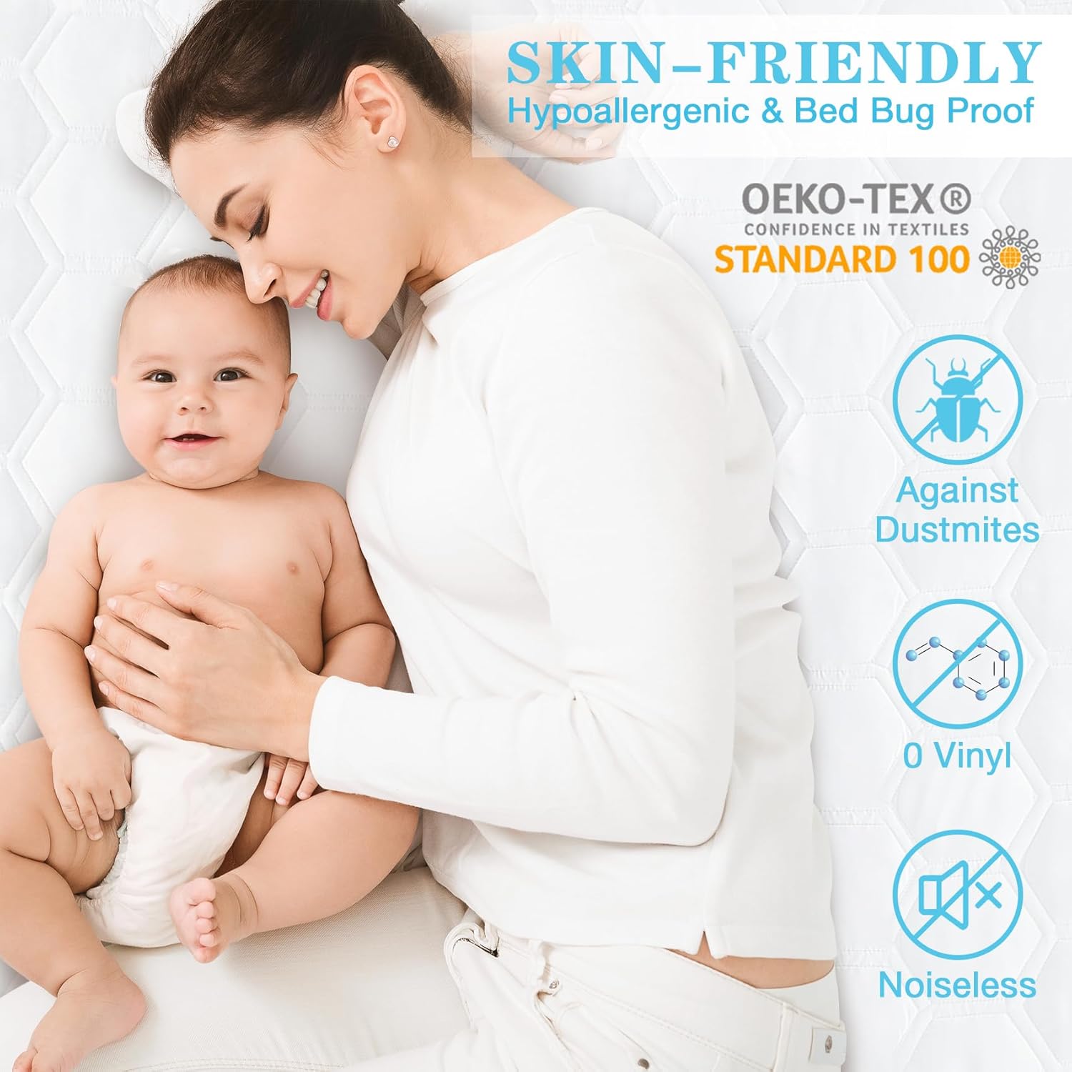 Skiennix Twin Mattress Protector - Waterproof & Hypoallergenic Bed Cover | Soft Quilted Design, Fits Up to 21 Inches