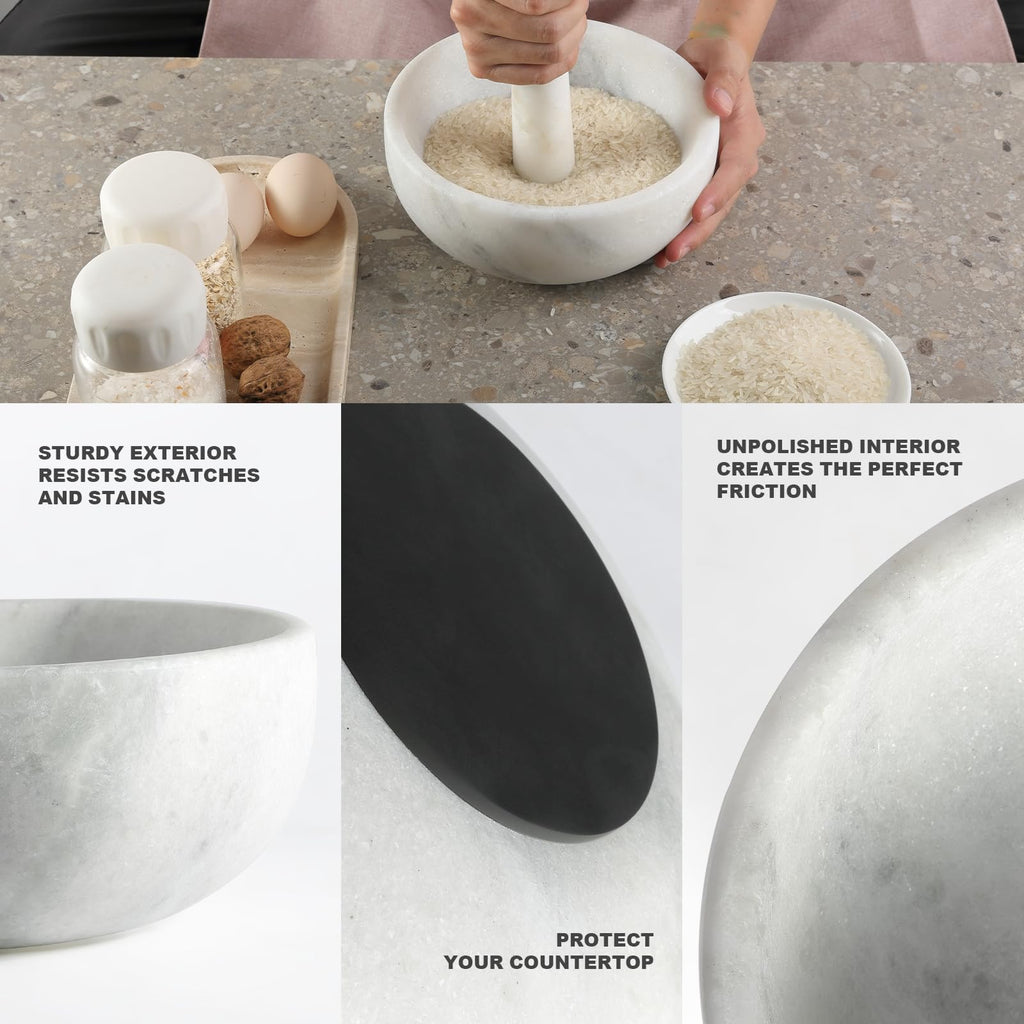 Koville Marble Mortar and Pestle Set, 8" Extra Large Grinder Bowl for Guacamole, Salsa, Pill Crusher, Spice, Herb, Garlic, Nut, Heavy Duty Grinder for Kitchen(Namib Fantasy)