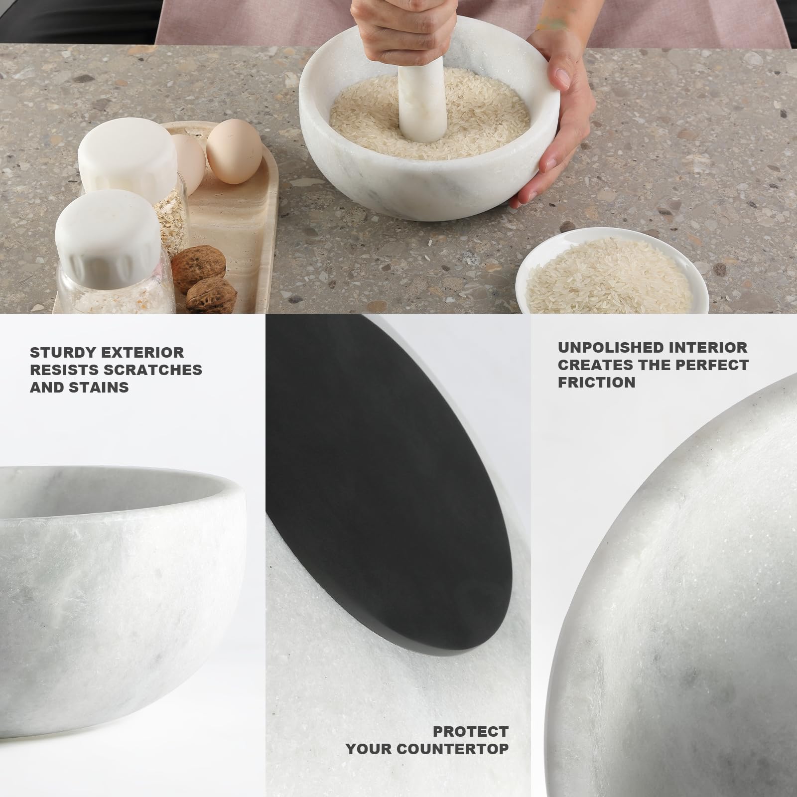 Koville Marble Mortar and Pestle Set, 8" Extra Large Grinder Bowl for Guacamole, Salsa, Pill Crusher, Spice, Herb, Garlic, Nut, Heavy Duty Grinder for Kitchen(Namib Fantasy)