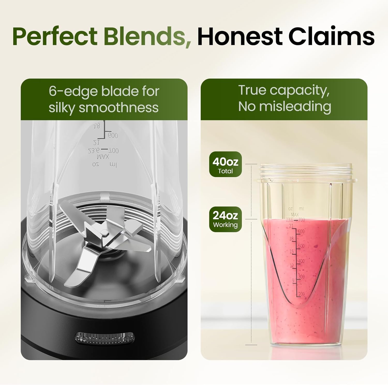 TOPZEE Personal Smoothie Blender - 1000W Single-Serve with 24oz To-Go Cup | Ideal for Protein Shakes & Smoothies, Black
