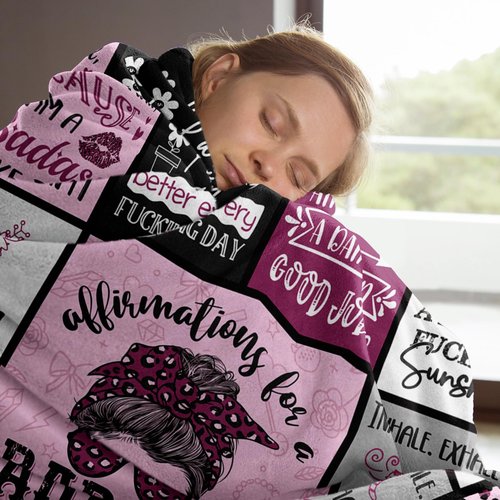 Craftique Birthday Gifts for Women, Affirmations for a Badass Blanket, Galentines/Daily Motivational/Inspirational/Self Care Blanket for Women, Funny Practical Badass Affirmations Blankets, Soft