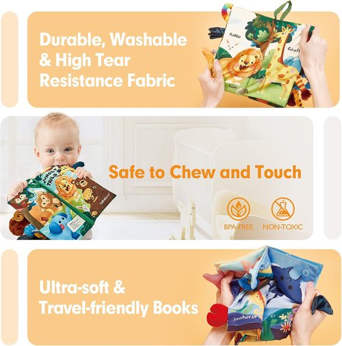 Hahaland Baby Toys - Crinkle Books for Babies 0-6 Months | Soft Cloth Sensory Touch 2-Pack