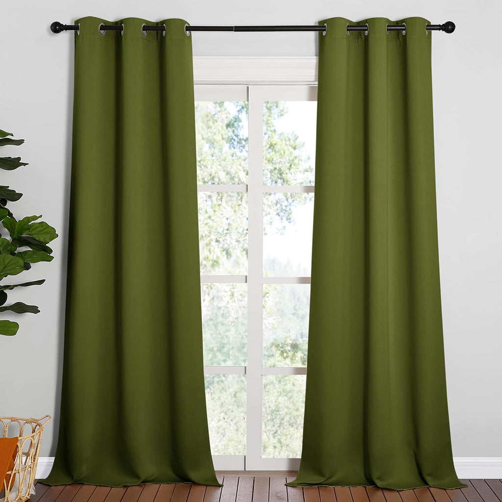 NICETOWN Blackout Curtains for Patio Glass Doors - Olive Green Privacy Panels, 42" x 90" (1 Pair)