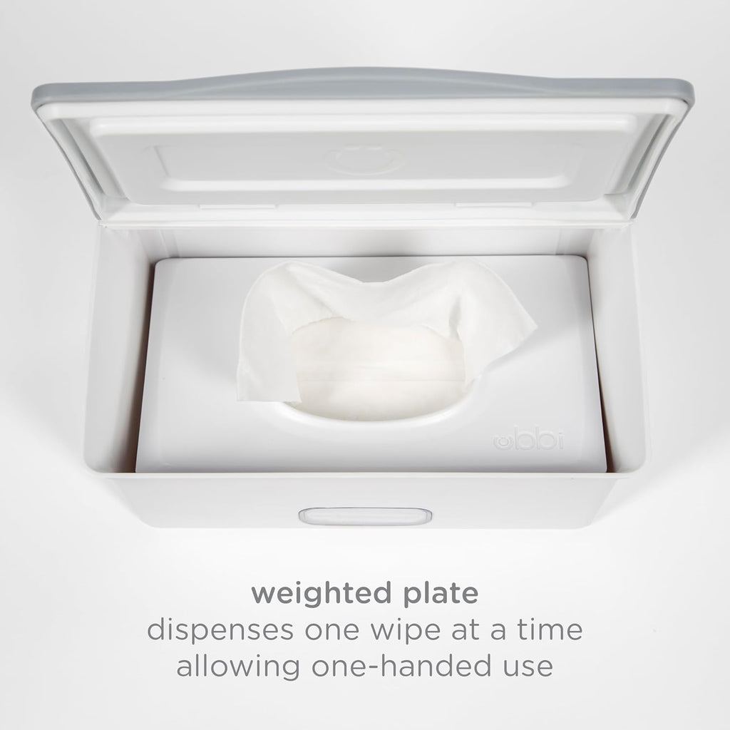 Ubbi Baby Wipes Dispenser - Keeps Wipes Fresh With Weighted Plate & Non-Slip Feet | Gray