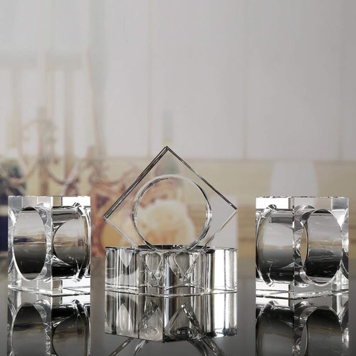 Donoucls Crystal Napkin Holder Rings Square Design Christmas Decorations for Dinner Set of 12