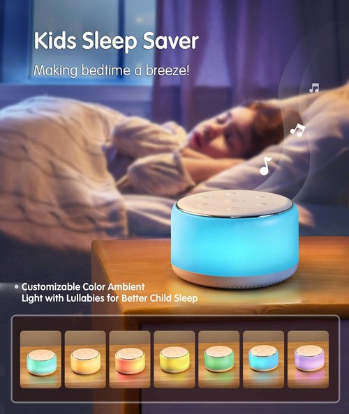 FamiSym White Noise Machine - Rechargeable Baby Soother with Night Light & 34 Soothing Sounds | Portable Sleep Aid for Kids & Adults