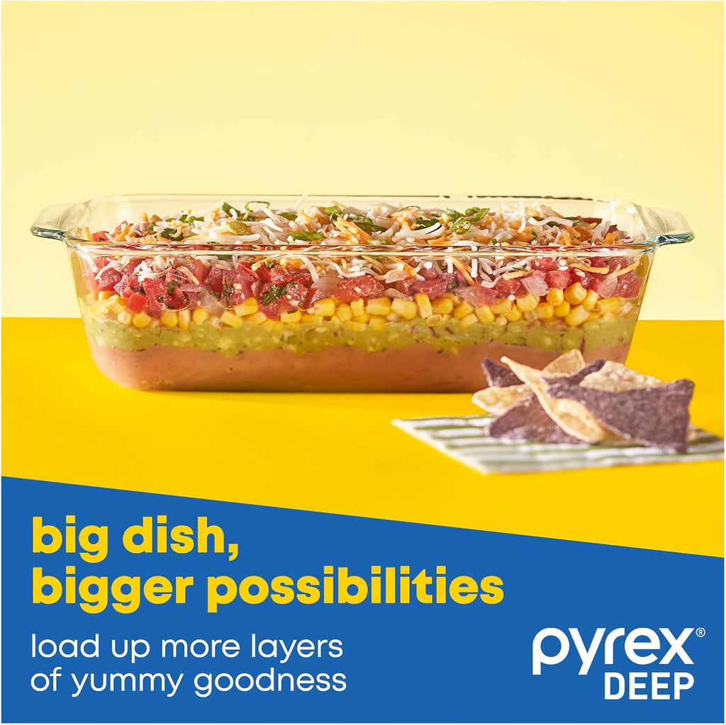 Pyrex Glass Baking Dish Set - Deep 3-Pack with BPA-Free Lids | Rectangular Bakeware (9"x13", 7"x11", 8"x8")