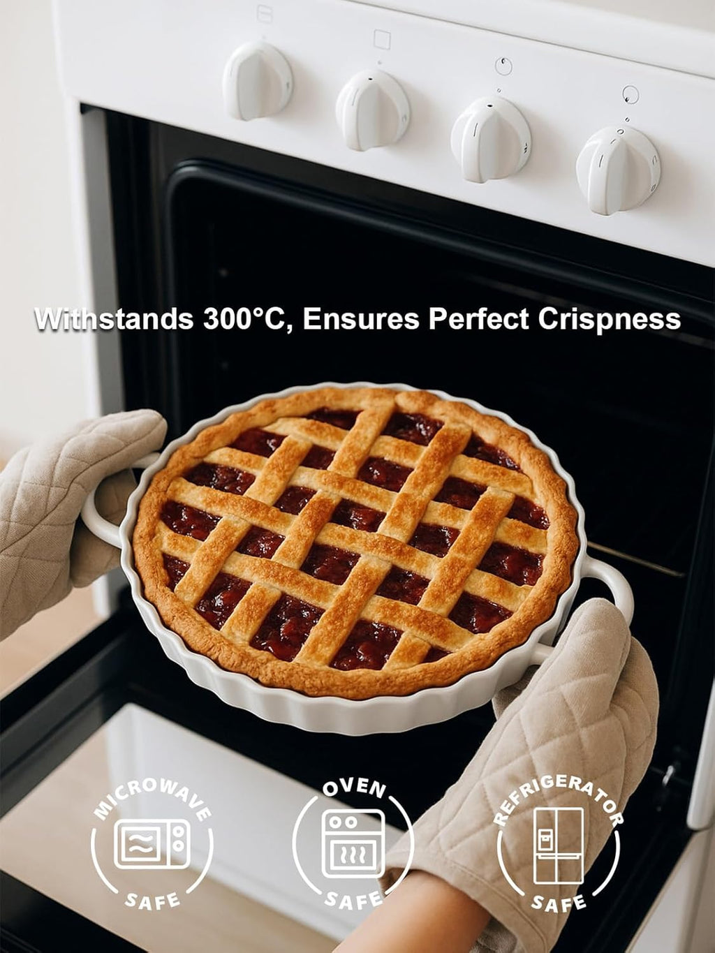 Skiennix Deep Ceramic Pie Pan - 10x2 Inch with Easy Grip Handles | Lead-Free, Oven Safe for Baking