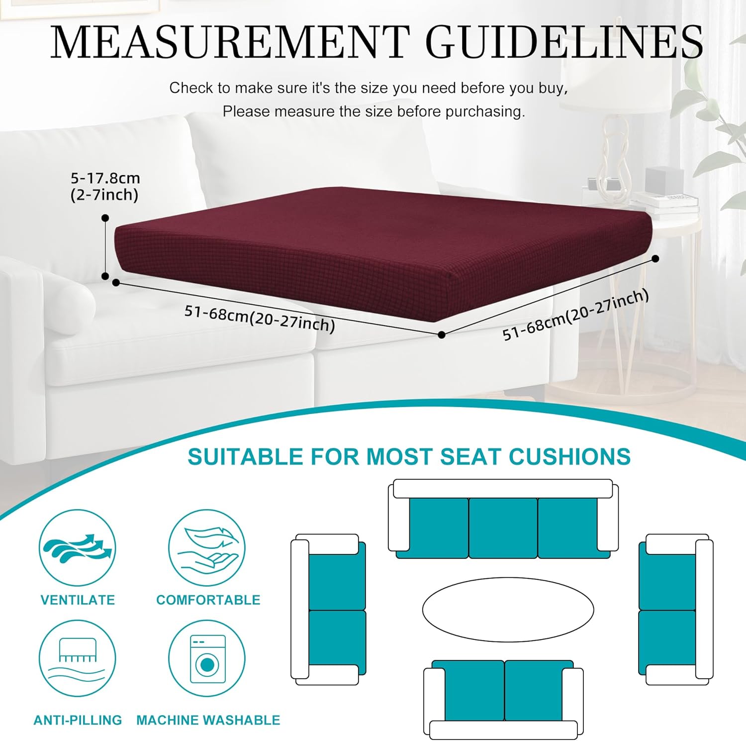 Skiennix 12-Piece Stretch Patio Cushion Covers - Washable Outdoor Sofa Slipcovers in Wine Red