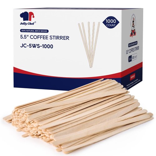JOLLY CHEF 1000 Count Wooden Coffee Stirrers 5.5 inch Birch Stir Sticks Wood Stirring Sticks for Coffee and Cocktail