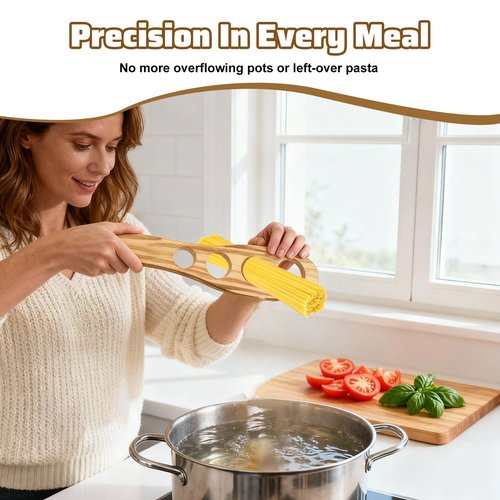 Mabor Spaghetti Pasta Measurer Tool, Wood Pasta Measuring Tool with 4 Serving Portion Control Gadgets Kitchen Accessories 4 Holes Quick Portion Tools for Kitchen Cooking