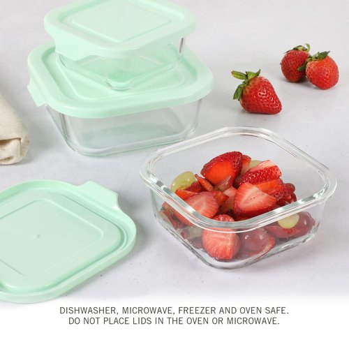 Martha Stewart Hadsell 6 Piece 27 oz, 17.6 oz, 10.8 oz Borosilicate Glass Square Storage Container Set w/PP Pop Martha Blue Lids