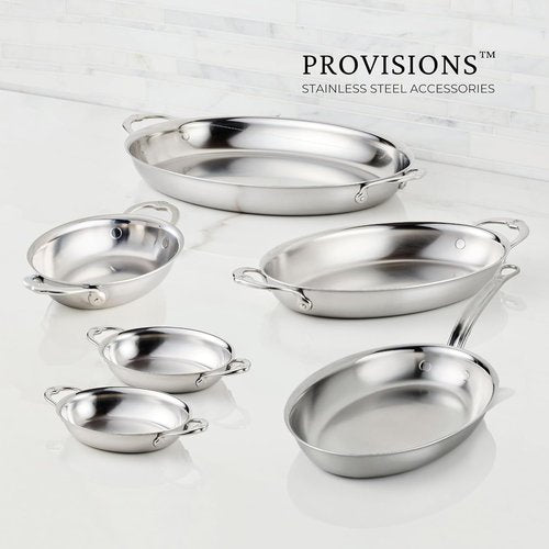 Provisions Oval Clad Stainless Steel Au Gratin, 8" x 6" Chef's Special"