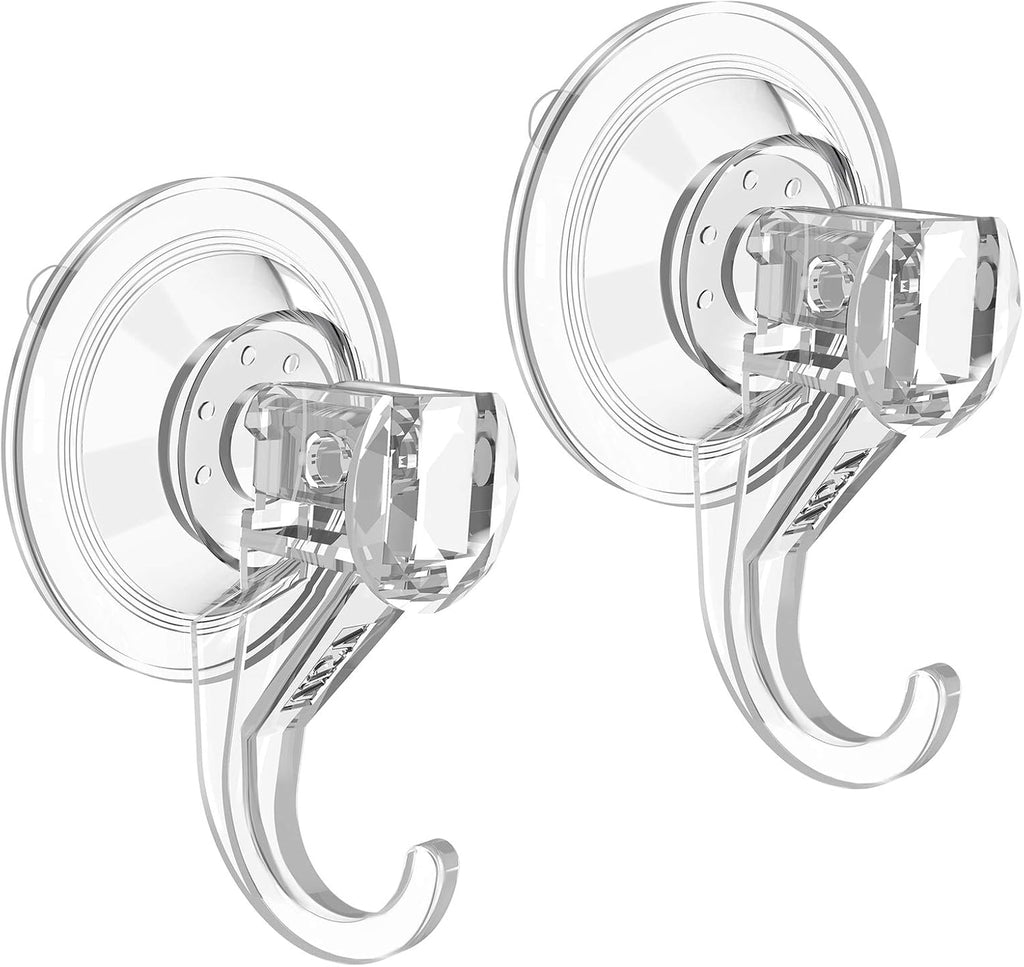 VIS'V Suction Cup Hooks - Heavy Duty Removable & Reusable Shower Hooks | Clear, 2 Pcs