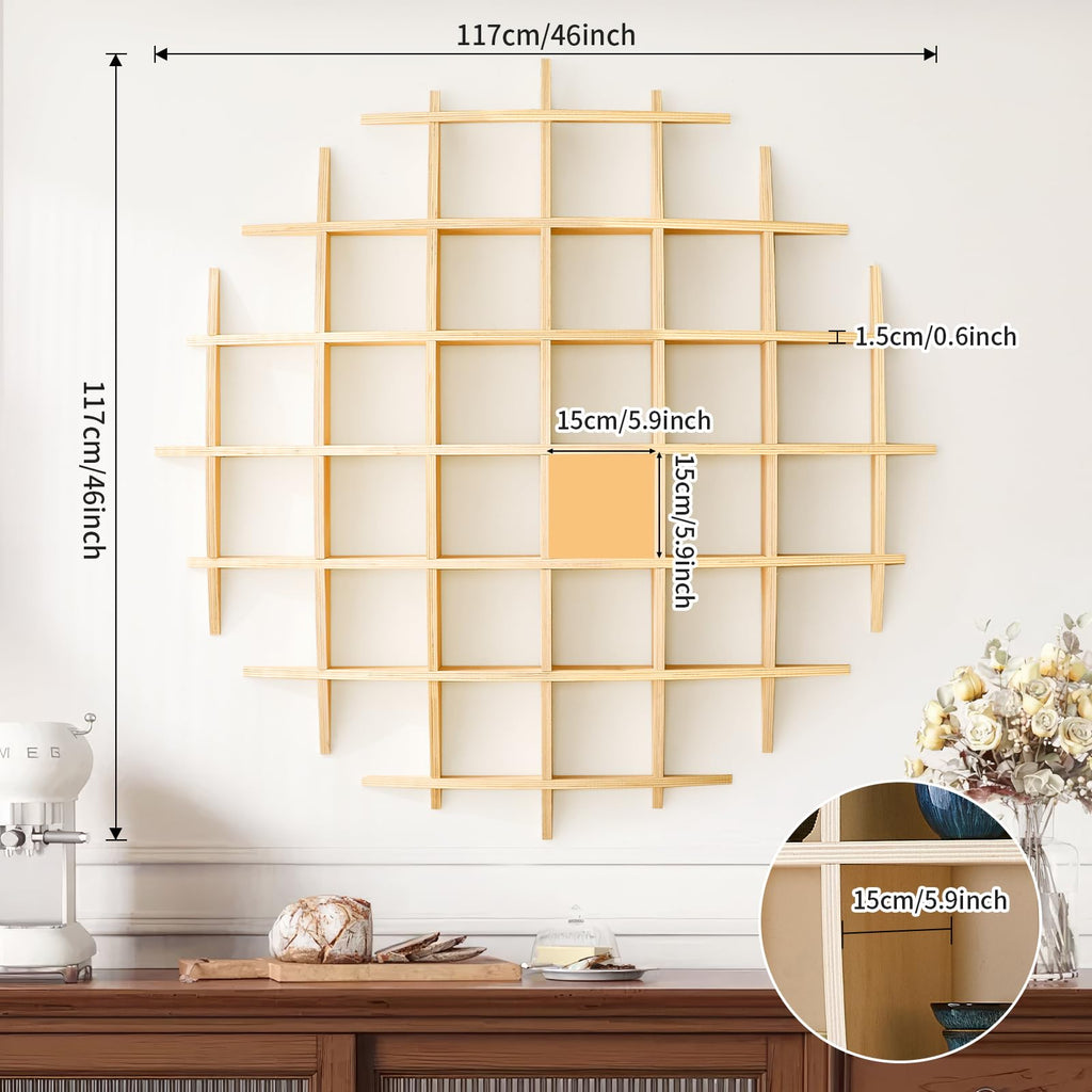 Sicrifety 46" x46"Oversize Wooden Coffee Mug Display Shelf,Rustic Wooden Floating Curio Shelf-Mug Holder for Wall,Wall Mounted Tea Cup Display Stand for Living Room Kitchen Office