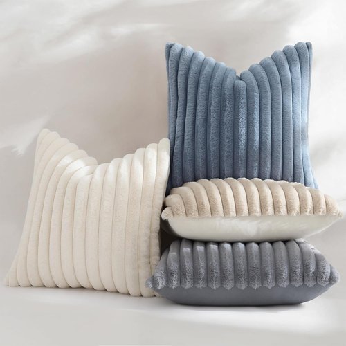 decorUhome Faux Fur Throw Pillow Covers - Set of 2 Soft Plush 18x18 Decorative Cases | Cream White