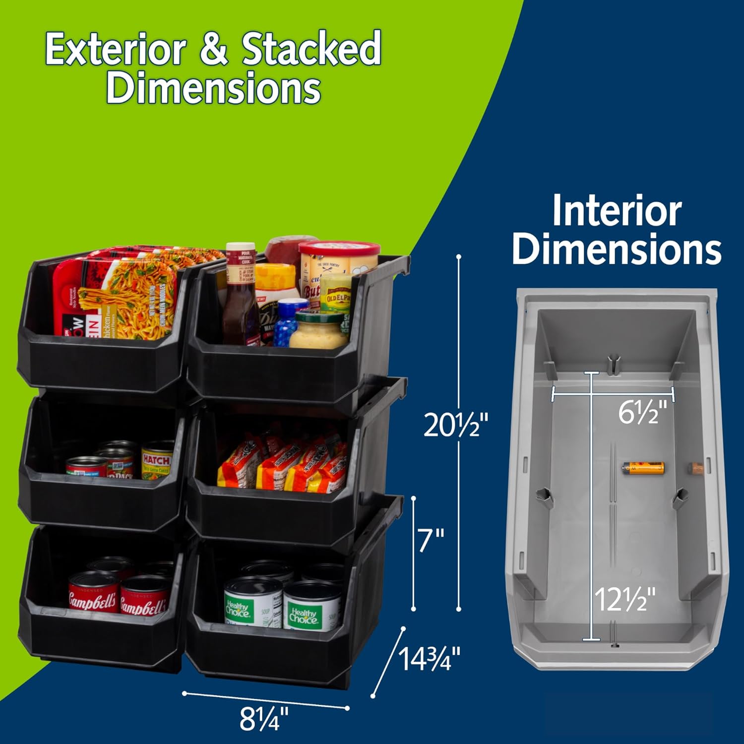 ReadySpace Large Plastic Storage Bins - Stackable Organizer Containers for Home & Office | Black, 6 Pack