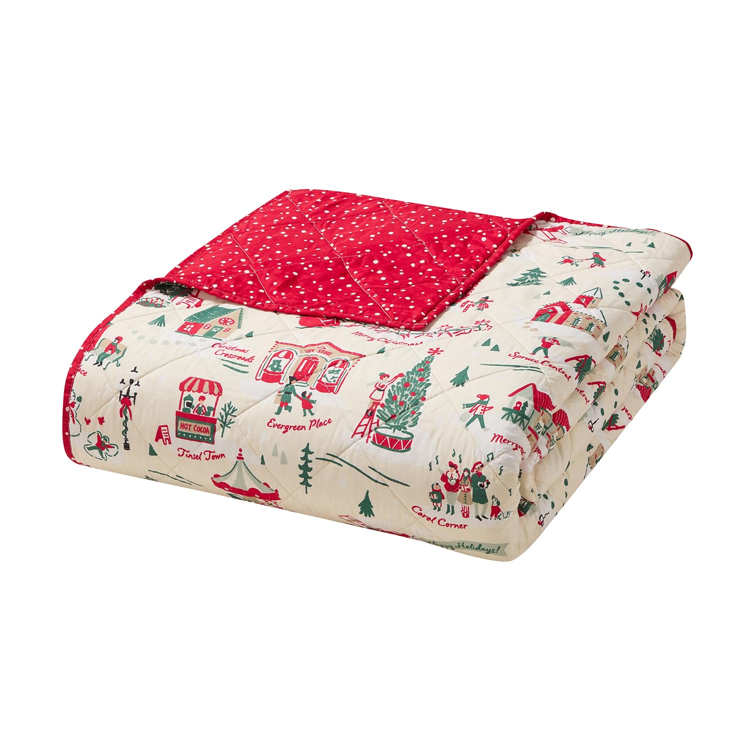 Hallmark King Size 3-Piece Holiday Quilt Set with Shams | Reversible Quilt with 2 Christmas Patterns | Lightweight & Cozy | Super Soft Microfiber Fabric | Wrinkle-Resistant | Multi Christmas Village