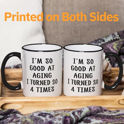Aurahouse 80th Birthday Gifts for Women Men Mug, 80 Year Old Birthday Gifts for Women Men, Funny 80th Birthday Decoration Gift Ideas for Mom Dad Papa Aunt Grandma Grandpa, Turned 20 4 Times Coffee Cup