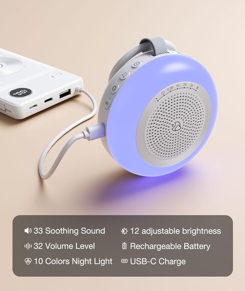 LEICEX Portable Sound Machine - 33 Soothing Sounds & 10 Color Night Light for Babies | Sleep Timer & Memory Function