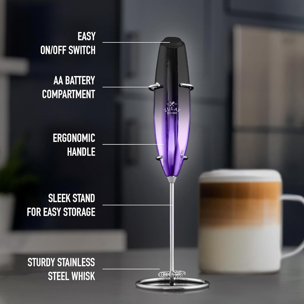 Zulay Kitchen Milk Frother - Handheld Electric Foam Maker for Coffee & Lattes | Deluxe Finish, Perfect Gift