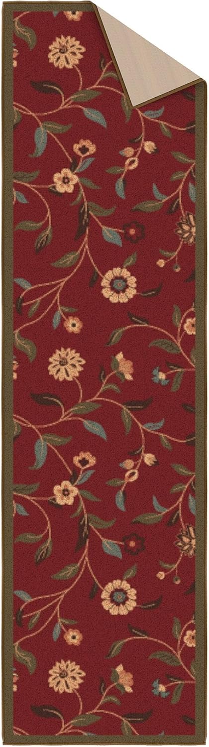 Ottomanson Hallway Runner Rug - Non-Slip Floral Design | Easy to Clean 1'10" x 6' Red Carpet for Entryway & Living Room