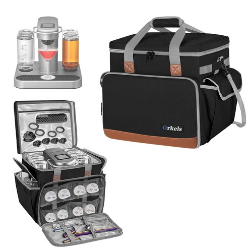 ORKELS Travel Carrying Case Compatible with Bartesian Premium Cocktail Machine, Insulated Cooler Bag for Bartesian Machine with Pockets for Cocktail Capsules, Menu and Other Accessories, Black, OR-15