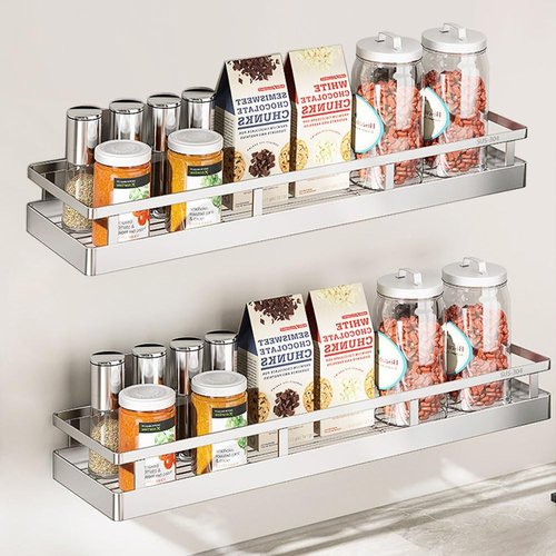 2PCS Kitchen Spice Rack, SUS304 Stainless steel Wall Mount Storage Rack, Seasoning Container, 19.7Inch Spice Organizer, Kitchen Seasoning Hanging Rack, Bathroom Shelf for Storing Toiletries