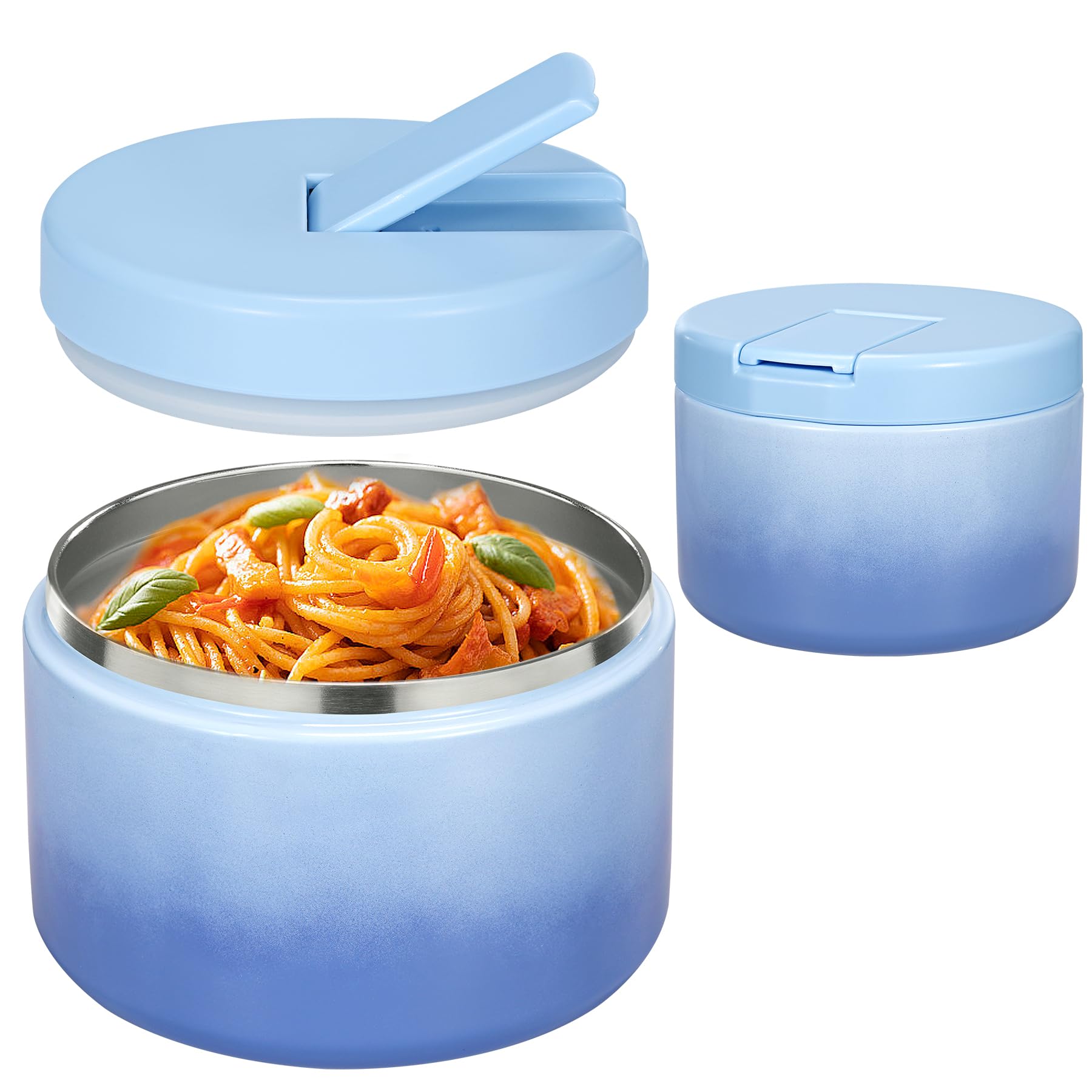 Pawtong 12oz Insulated Vacuum Food Jar with Buckle Lid Wide Mouth Soup Thermo for Hot Food Kids Leakproof Stainless Steel Lunch Container (Gradient Blue, 12OZ)