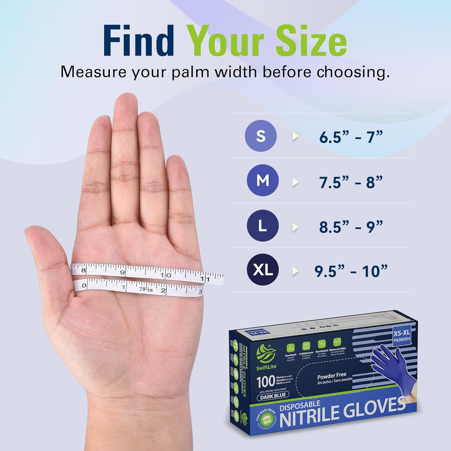 SWIFTLITE Disposable Nitrile Gloves - Food Safe, Latex-Free & Powder-Free | Ideal for Cooking & Cleaning