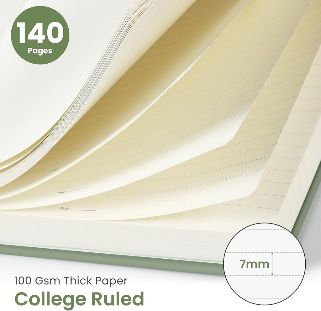 Taja Lined Spiral Journal - 140 Pages College Ruled Hardcover Notebook for Work & Note Taking | A5 (5.7" x 7.9") - Green