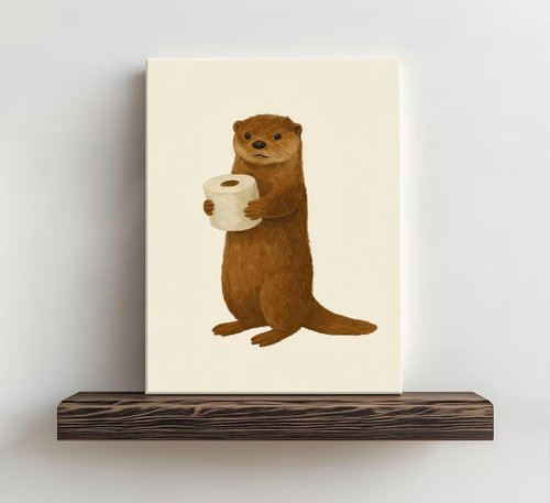 Lulsaxi Funny Otter Canvas Wall Art - Cute Bathroom Decor Print for Home & Restroom