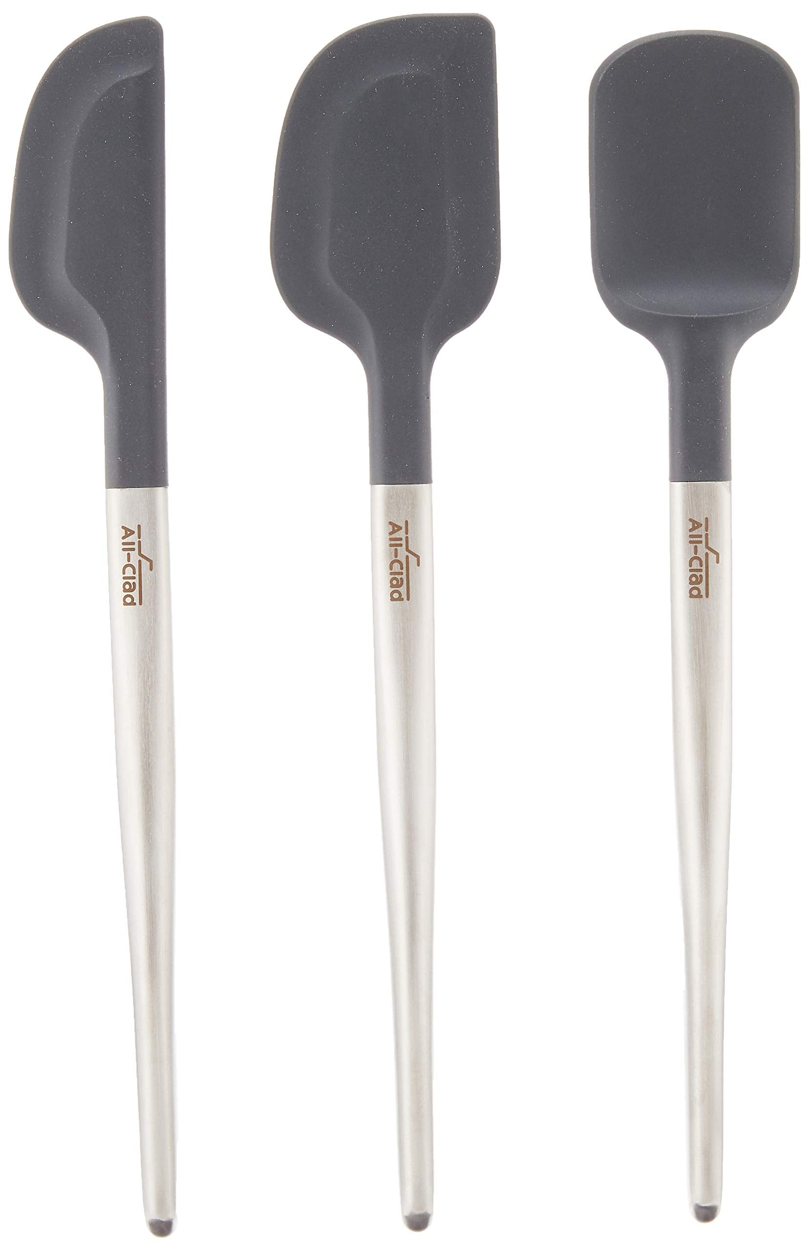 All-Clad Specialty Silicone Kitchen Gadgets 3 Piece Set, Spatulas Kitchen Tools, Kitchen Hacks Silver, Stainless Steel and Black