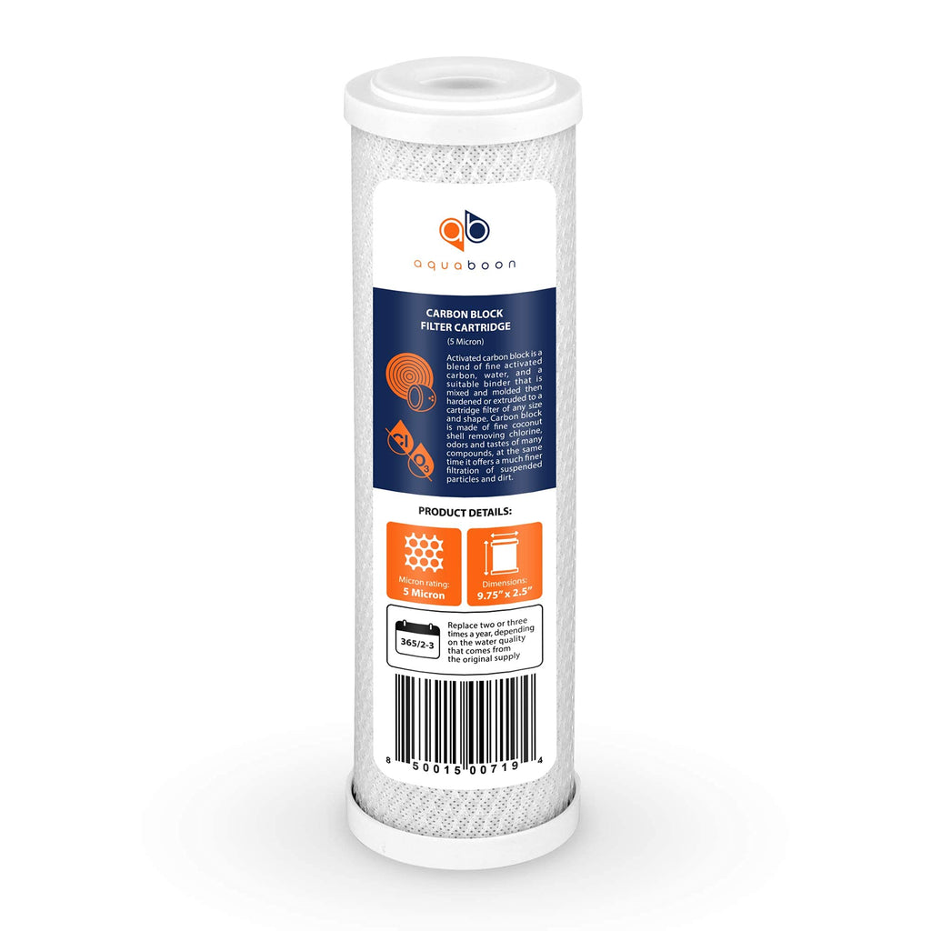 Aquaboon 5 Micron 10 x 2.5 House Water Filters Cartridges, Set of 12 | Sediment & Carbon Filter Replacements Compatible with WHKF-WHWC, P5, WHKF-GD05