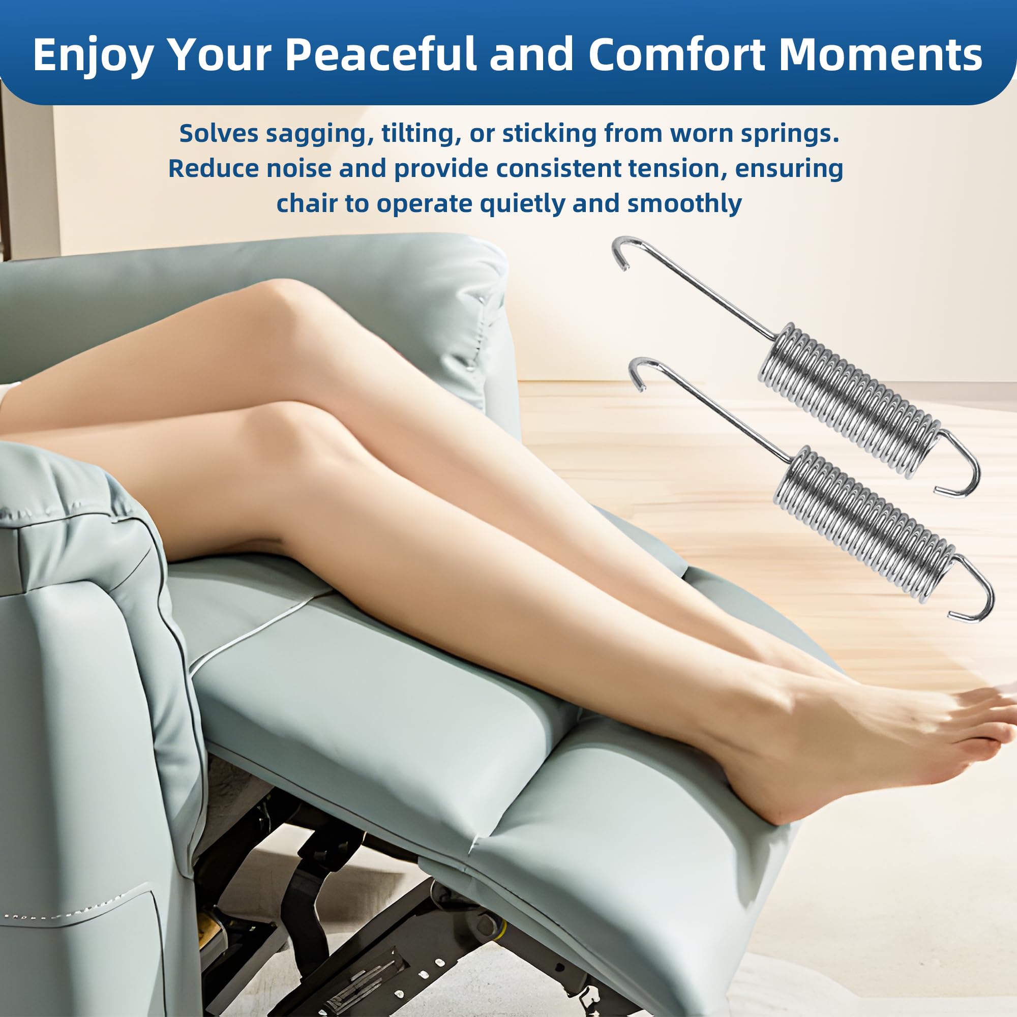 2 Pack 4 1/2 Inch Recliner Spring Stainless Steel Tension Spring Heavy Duty Rust-Resistant Spring Replacement for Recliner Mechanism Sofa Bed Folding Beds Trampolines RV Furniture, Long Neck Hook