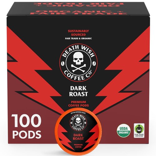 Death Wish Coffee - Dark Roast Single-Serve Pods | USDA Organic & Fair Trade - 100 Count